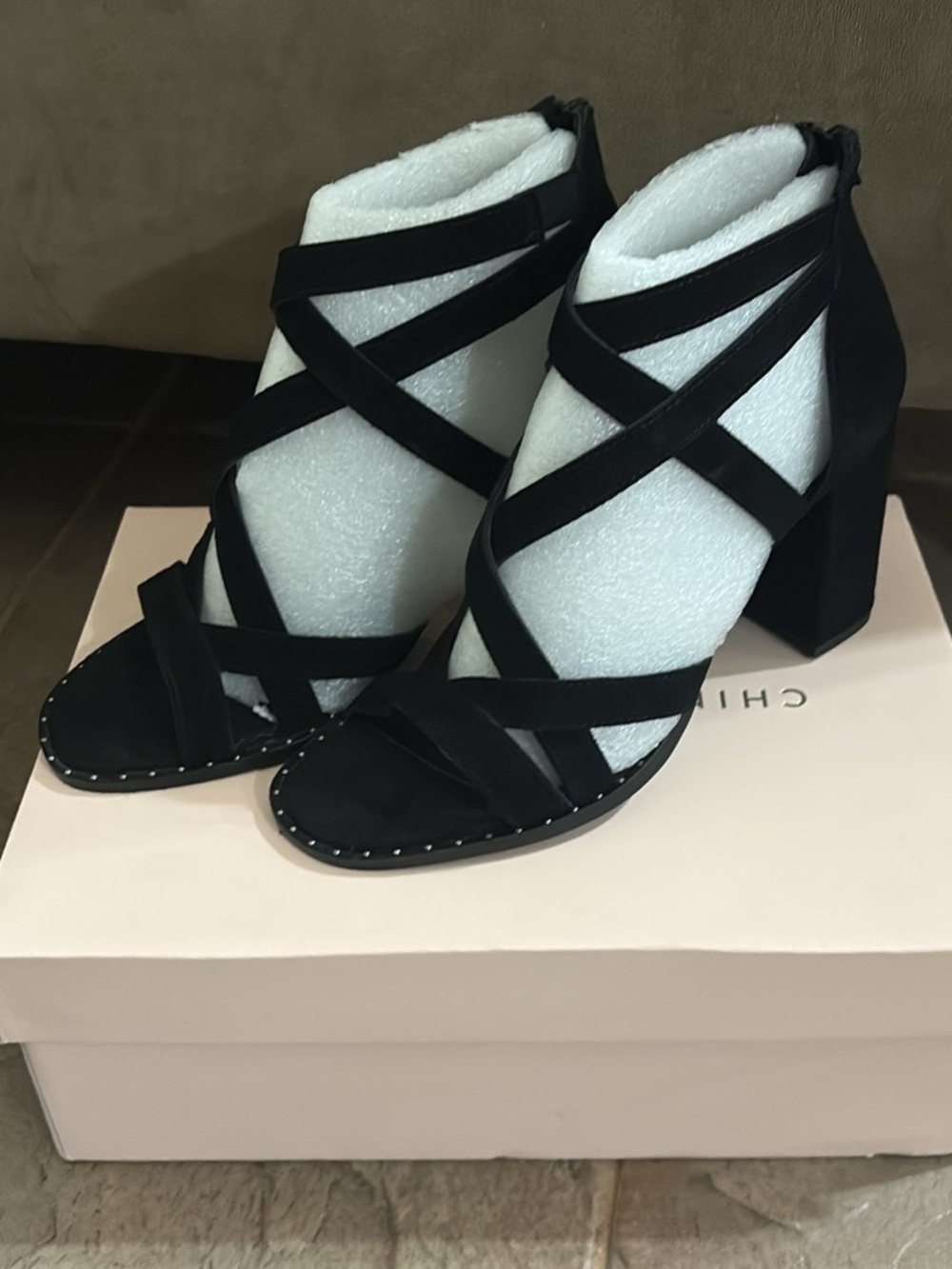 Chinese Laundry Black Strappy Block Heel Sandals